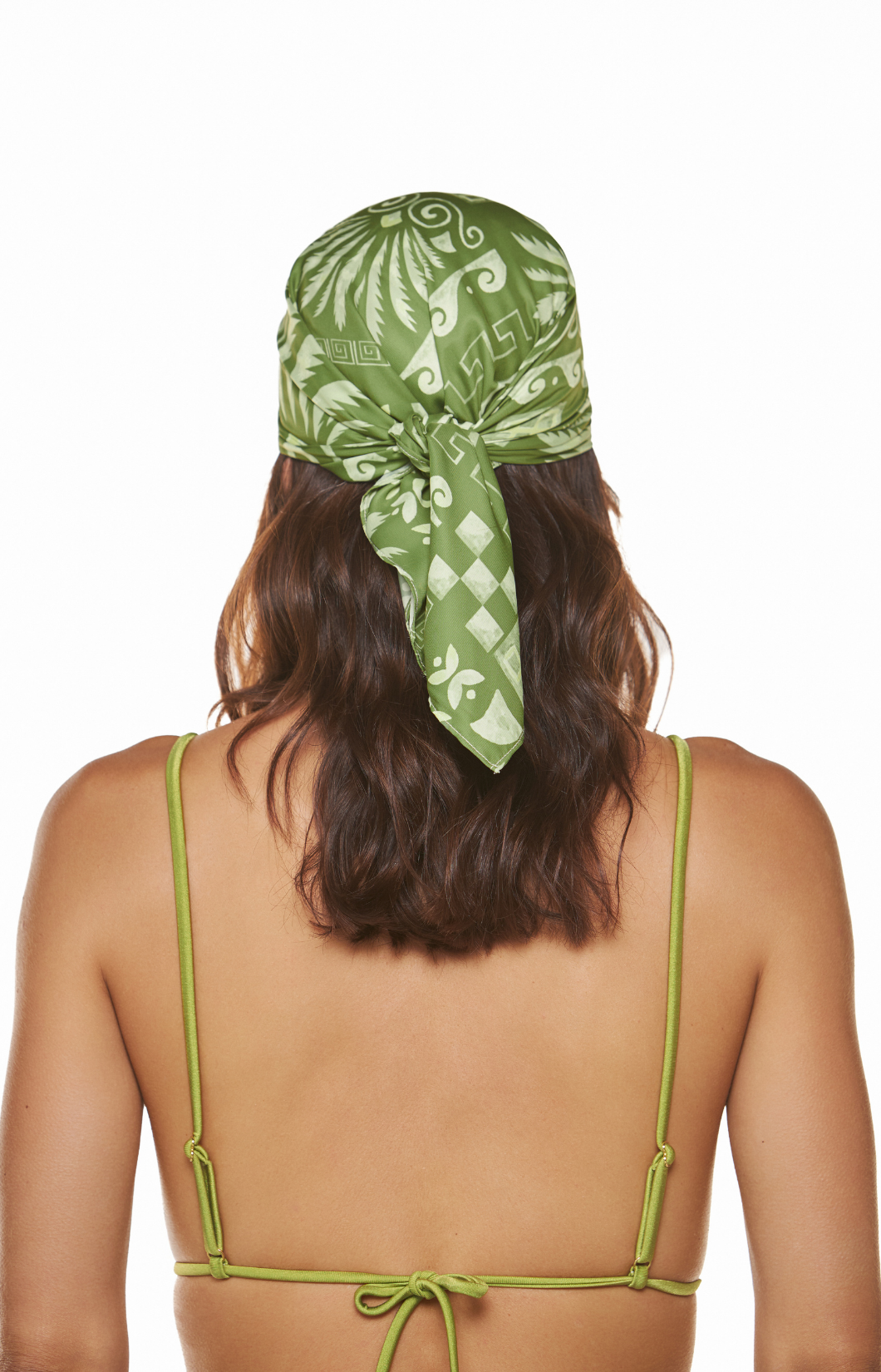 Pañoleta multiusos verde pistacho estampado en tela fresca Balandra
