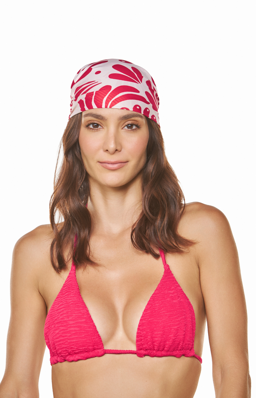 Pañoleta multiusos rojo estampado floral en tela fresca Pearl