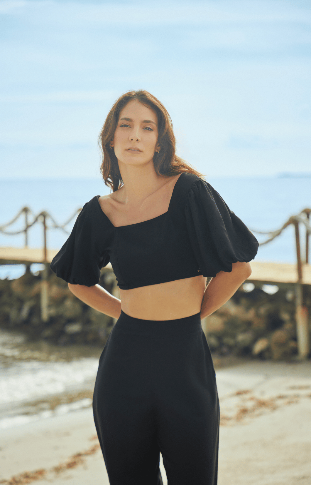 Pantalón playero negro largo con bota ancha Spiaggia