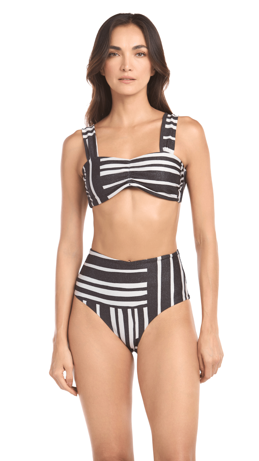 panty alto blanco y negro Con cobertura media y tela con acabado lurex, agrega un toque de brillo a tu outfit