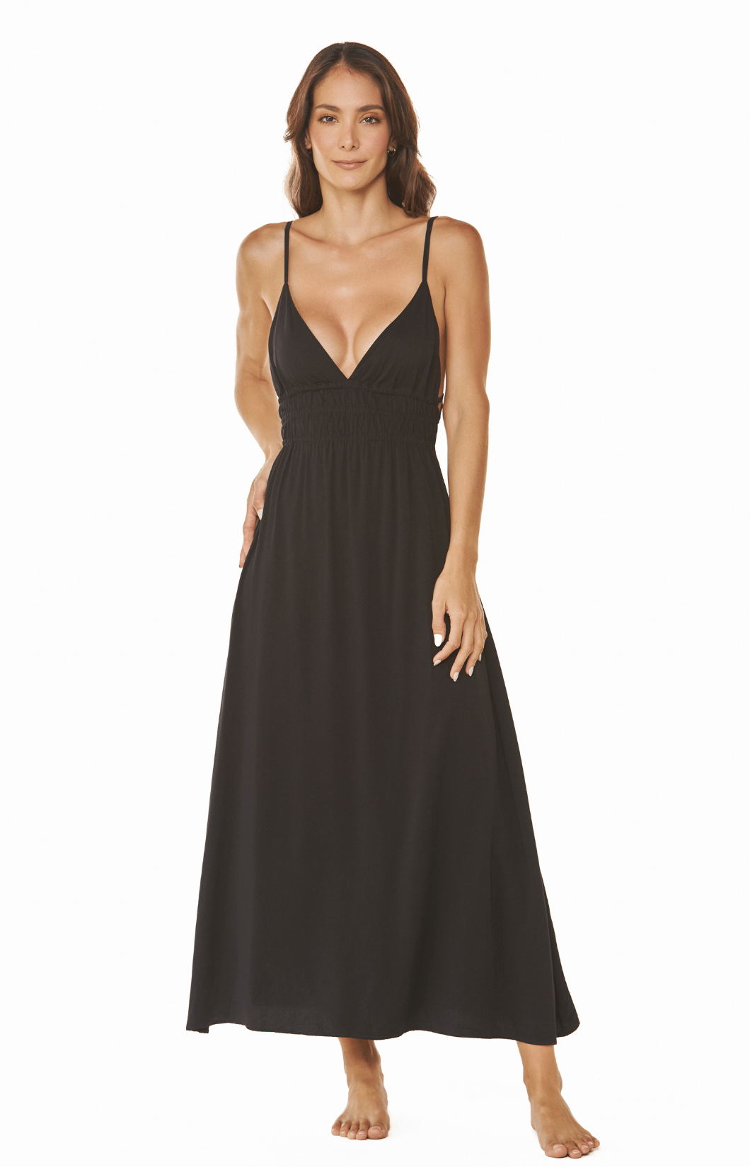 Vestido de playa largo negro con escote y tiras decotativas Marley