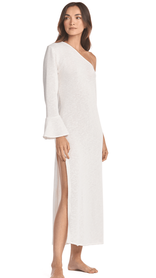 Vestido largo un solo hombro blanco Altair: Disfruta de un look elegante con nuestro vestido con un solo hombro y abertura en los laterales