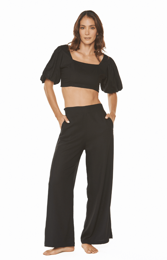 Salida de baño crop top negro manga corta Spiaggia 