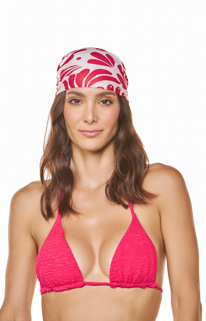 Pañoleta multiusos rojo estampado floral en tela fresca Pearl