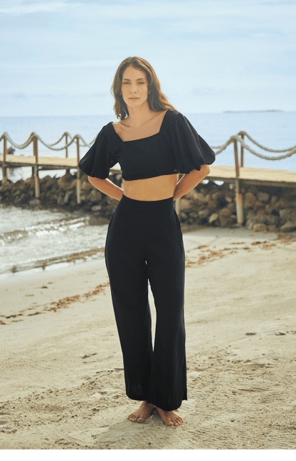 Pantalón playero negro largo con bota ancha Spiaggia