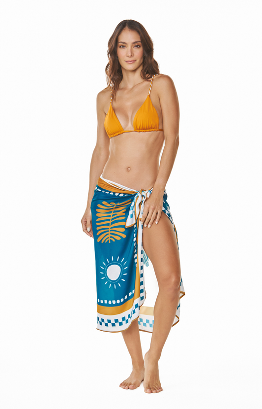 Salida de baño pareo largo multiusos azul turquesa estampado en tela semisatinada Grace Bay