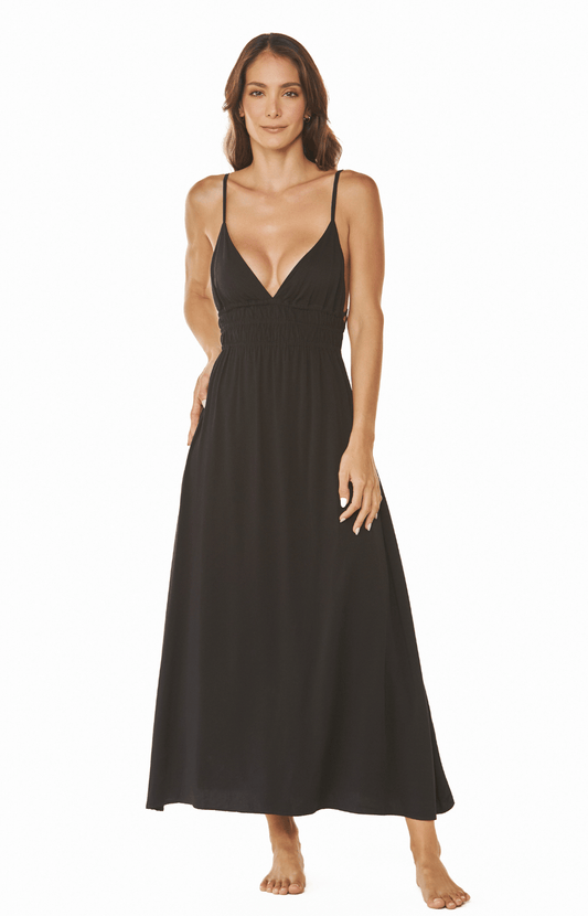 Vestido de playa largo negro con escote y tiras decotativas Marley